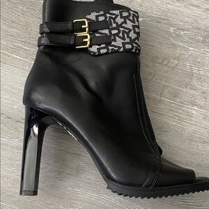DKNY Black Heeled Boots with Patterned Strap (replacement box)